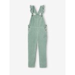 Salopette en velours  bretelles volantes fille vert de gris