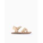 Sandales en cuir avec brides tress�es et maintien du talon beige clair