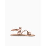 Sandales en cuir avec bride tress�e et rembourrage beige