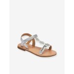 Sandales cuir enfant � scratchs ibiscus par m. belarbi argent