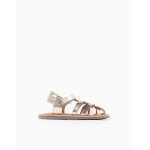 Sandales en cuir ferm�es avec lani�res crois�es or