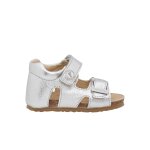 Sandales en cuir lam� avec boucle et scratch bea argent -