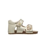 Sandales en cuir lam avec boucle et scratch bea platine