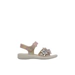 Sandales en cuir mtallis avec fleurs appliques brahma argent - rose