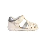 Sandales en cuir � scratch blanc argent