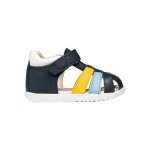 Sandales en cuir � scratch marine jaune fonc�