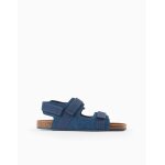 Sandales en cuir avec semelle en lige bleu fonc