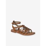 Sandale spartiate fille cuir � boucles camel