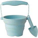 Seau pliable en silicone avec truelle jouet de jardin et de plage souple et color� bleu pastel