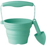 Seau pliable en silicone avec truelle jouet de jardin et de plage souple et color� vert menthe