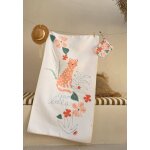 Serviette de bain b�b� + pochette fleur ecru