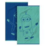 Serviette de bain jacquard 100% coton, les minions fiesta bleu vert