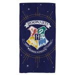 Serviette de bain et de plage imprim�e 100% coton, harry potter poudlard bleu marine