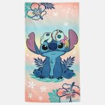 Serviette de plage enfant � motif personnage color� lilo & stitch rose