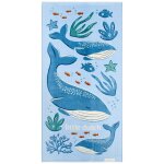 Serviette de plage ocean world bleu, marron, blanc