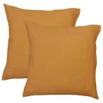 Set de 2 taies d'oreiller unies en coton, gaze de coton caramel