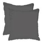 Set de 2 taies d'oreiller unies � franges, coton lav� anthracite