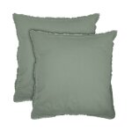 Set de 2 taies d'oreiller unies � franges, coton lav� lichen