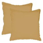Set de 2 taies d'oreiller unies � franges, coton lav� miel