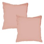 Set de 2 taies d'oreiller unies � franges, coton lav� nude