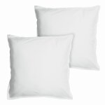 Set de 2 taies d'oreiller unies � volant, coton lav� blanc