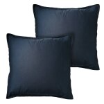 Set de 2 taies d'oreiller unies � volant, coton lav� bleu nuit
