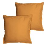 Set de 2 taies d'oreiller unies � volant, coton lav� caramel