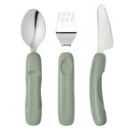 Set de 3 couverts ergonomiques en inox pour enfant vert