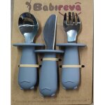 Set de 3 couverts en inox gris
