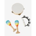 Set 3 instruments : maracas, tambourin, grelots en bois fsc® multicolore Set 3 instruments : maracas, tambourin, grelots en bois fsc® multicolore