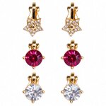 Set de 3 paires de boucles d'oreilles clips princesse rouge