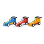 Set de 3 voitures de course � propulsion m�canique en bois multicolore