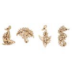 Set 4 mini - maquettes marines baleine, raie, requin et hippocampe en bois  construire brown