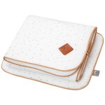 Set berceau couverture et coussin en gaze de coton jeanne blanc � pois or