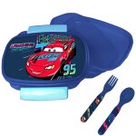 Set bo�te � repas avec couverts cars pvc 17 x 12 x 7 cm bleu / bleu / ciel / bleu