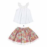 Set cadeau blouse blanche & jupe liberty rouge blanc rouge fleurie