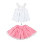 Set cadeau blouse blanche & jupe rose  pois blancs blanc rose saumon