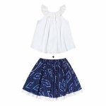 Set cadeau blouse blanche & jupe tie and dye bleu blanc bleu marine