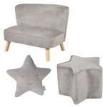 Set canap enfant + pouf toile + coussin dcoratif en velours - lil sofa gris argent