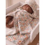 Set cape de bain + gant + lingettes poupon en gaze de coton r�tro flower