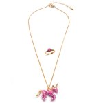 Set collier et bague licorne rose paillete rose