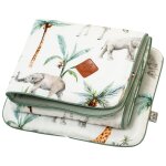 Set couverture et coussin pour berceau et couffin safari safari, vert, gris, blanc
