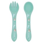 Set fourchette et cuill�re en silicone animaux menthe