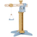 Set grue et chantier de construction jaune, bleu, beige