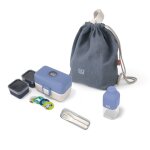 Set lunch box enfant complet avec ses accessoires bleu / beige
