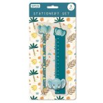 Set de papeterie enfant crayon r�gle taille - crayon �lephant - bleu