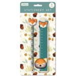 Set de papeterie enfant crayon r�gle taille - crayon renard - vert paon