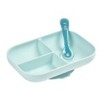Set repas assiette compartimenté silicone et cuillère 2ème age bleu Set repas assiette compartimenté silicone et cuillère 2ème age bleu