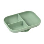 Set repas assiette compartiment silicone et cuillre 2me age vert