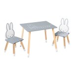 Set table et 2 chaises enfant avec pieds en bois massif gris - naturel / lapin miffy